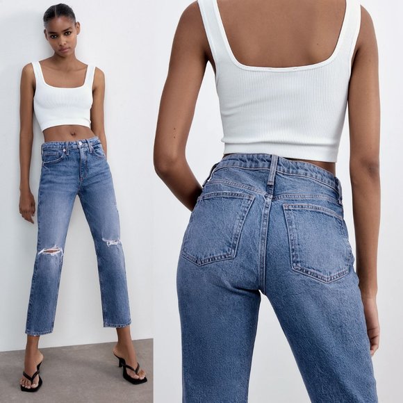 NEW Zara Slim Fit High Rise Ripped Ankle Jeans 6 - Picture 2 of 16